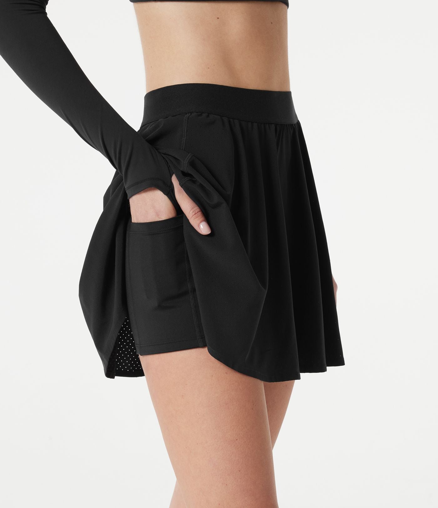 Jupe mini de tennis 2-en-1, taille haute, séchage rapide, à poches