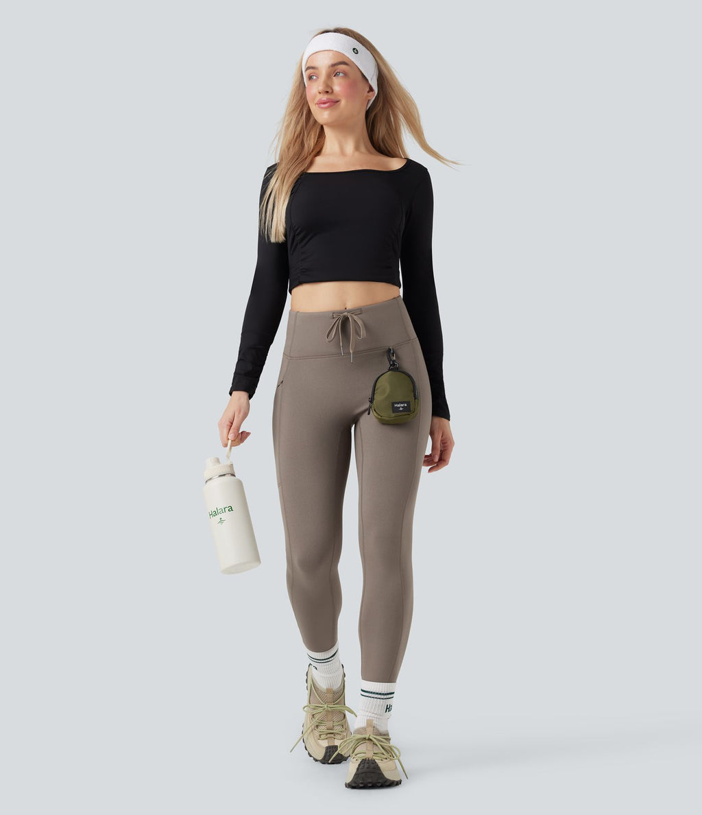 Legging de randonnée 7/8 en molleton taille haute avec cordon et poche