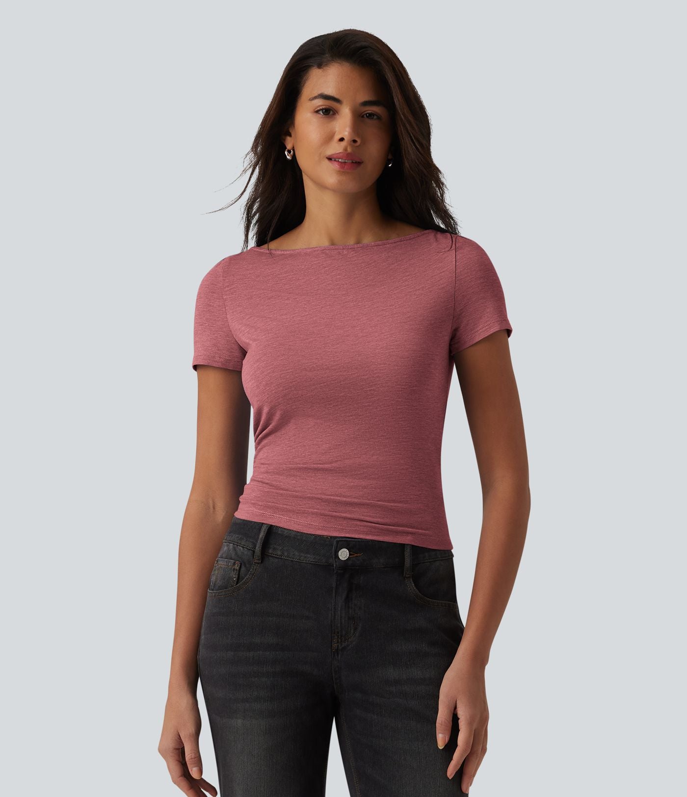 T-shirt décontracté col bateau manches courtes froncé