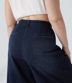 Jean décontracté Halara Flex™ grande taille large taille haute en maille extensible délavée avec poches avant