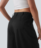 Pantalon ample décontracté en lyocell et lin mélangé, taille mi-haute, plissé, avec poches