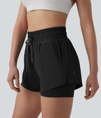 Short running 2-en-1 taille haute avec cordon de serrage et poches