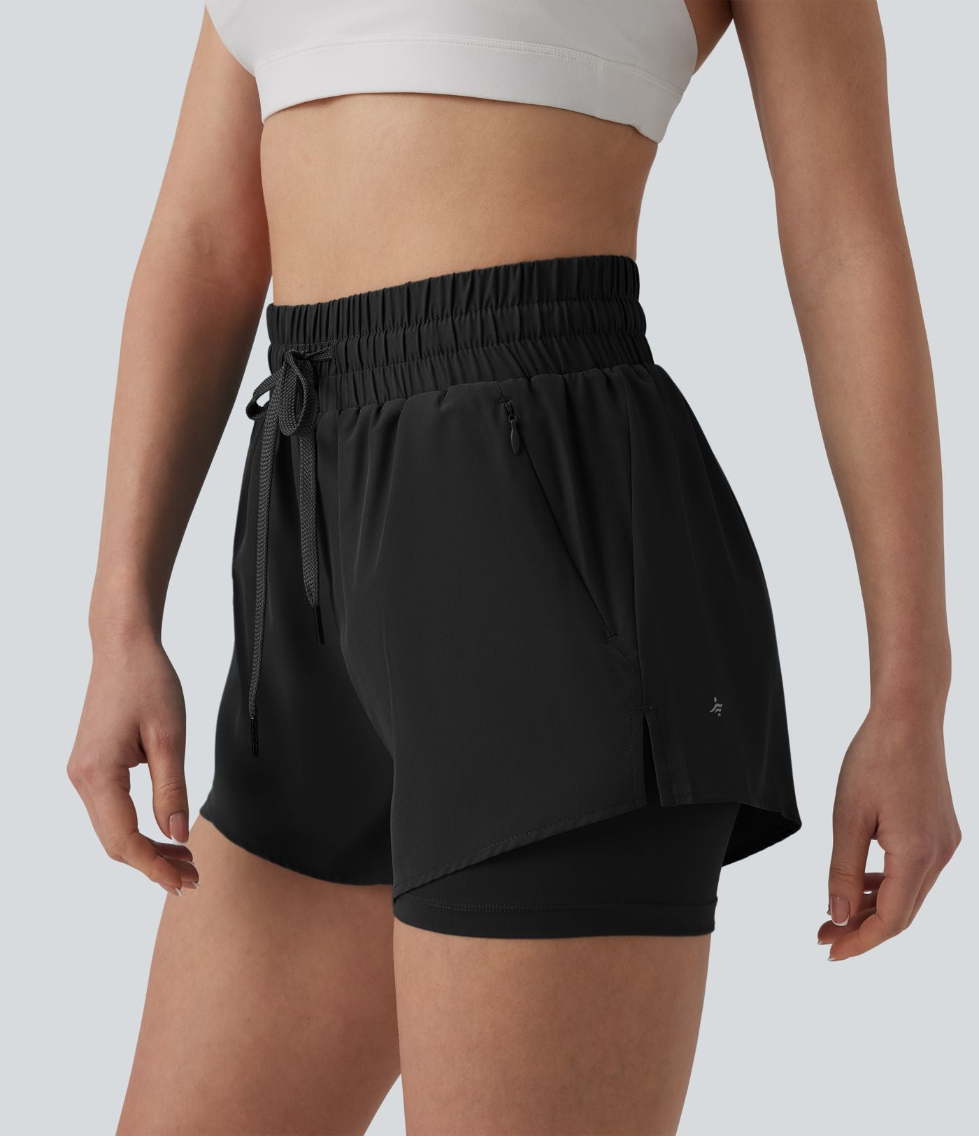Short running 2-en-1 taille haute avec cordon de serrage et poches