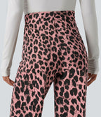 Pantalon large décontracté taille haute gaufré imprimé léopard avec poches