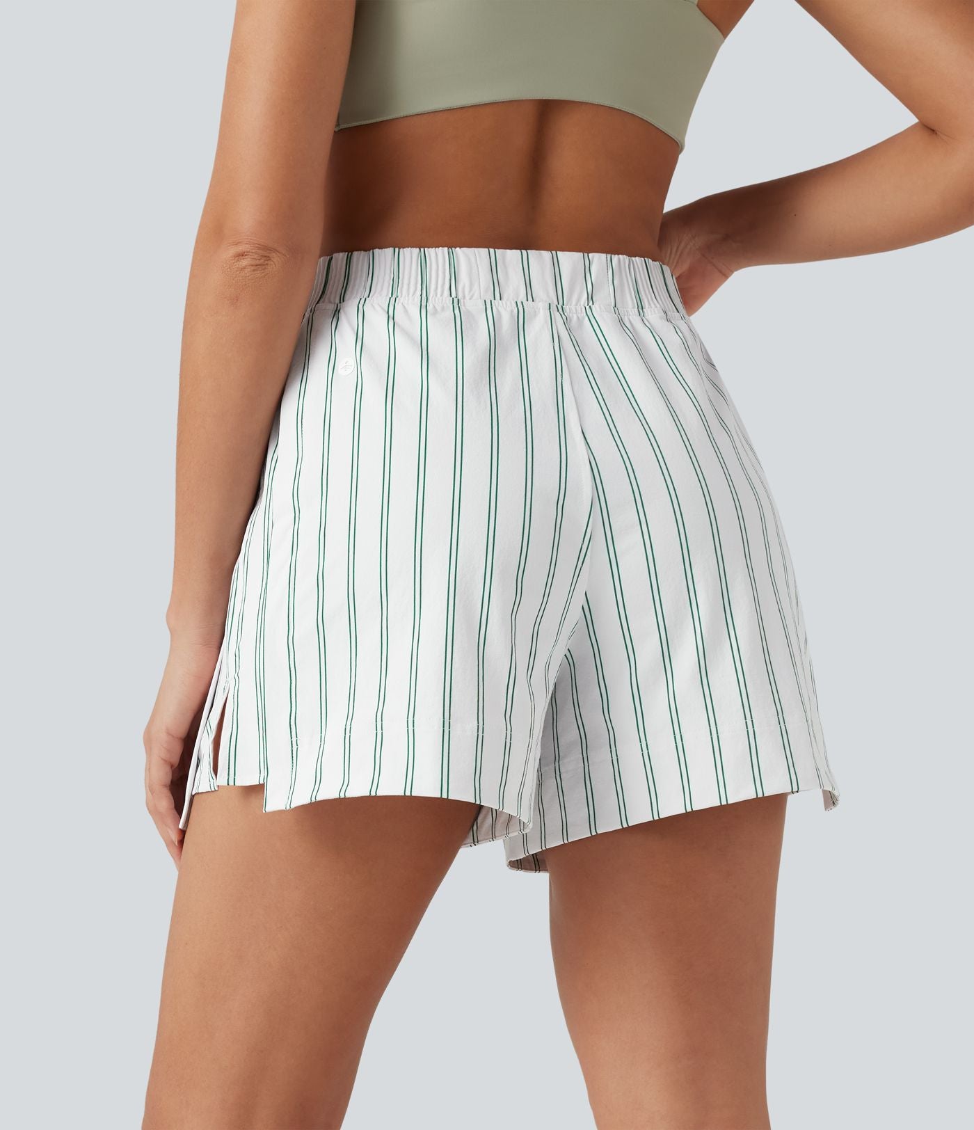 Short de tennis à rayures, taille haute, fente, 10 cm, à poches
