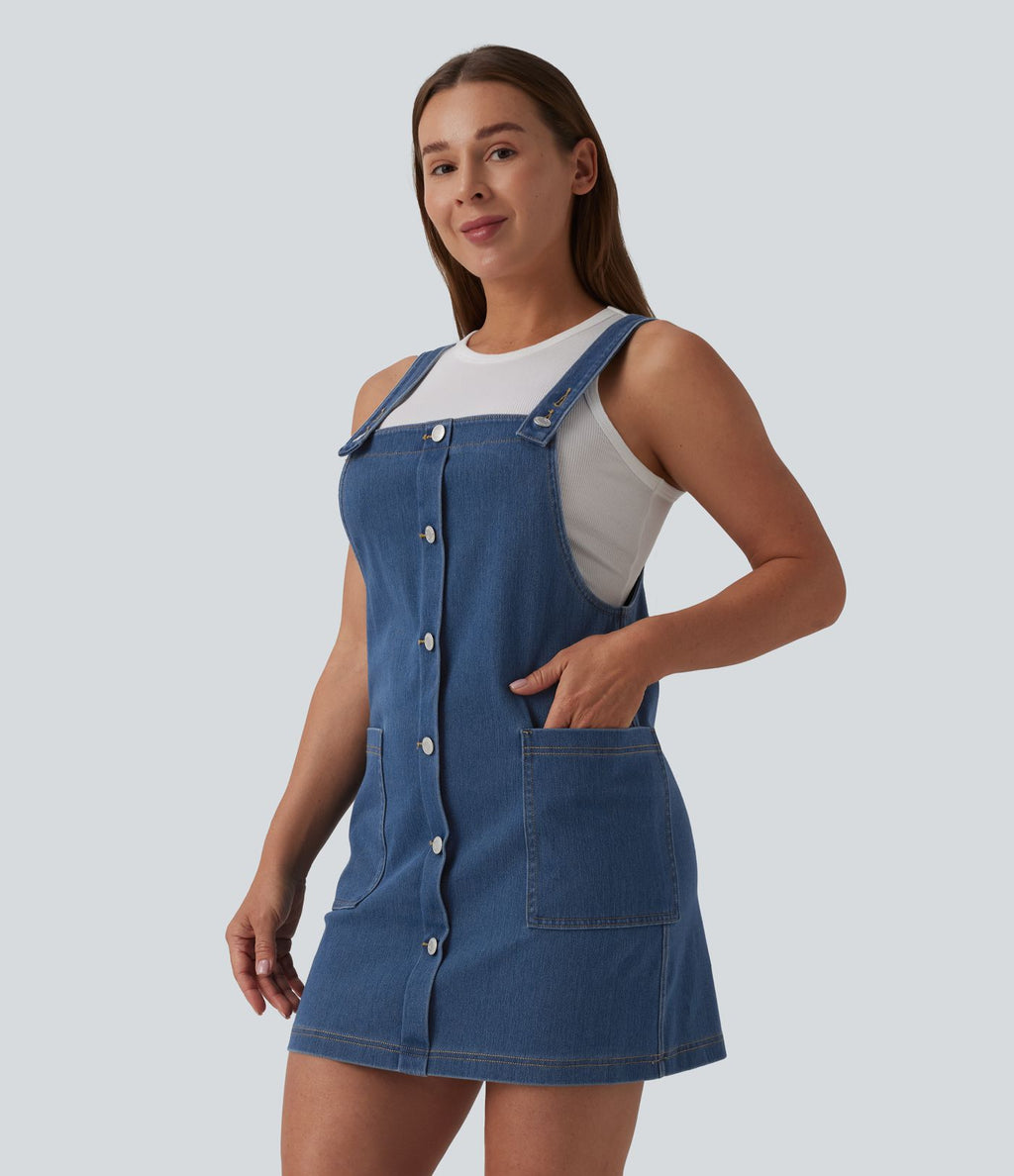 Halara Flex™ Robe courte en denim encolure carrée avec poches