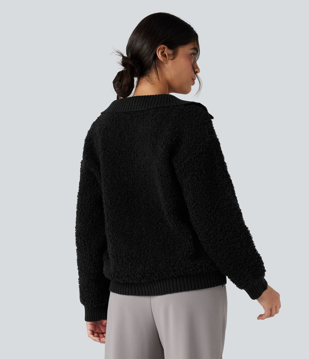 Pull col tailleur manches raglan longues avec poches