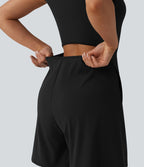 Combinaison de yoga SoftlyZero™ Airy manches courtes jambes larges effet frais InstantCool avec poches, accès facile Easy Peasy