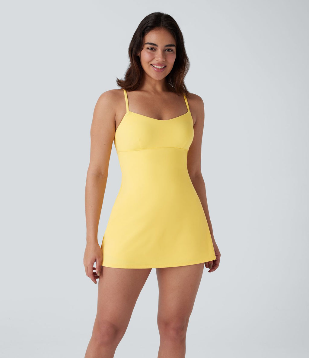 Softlyzero™ Robe-slip Sport 2-en-1 mini aérienne pour danse, effet fraîcheur, dos nu, laçage croisé et poches latérales