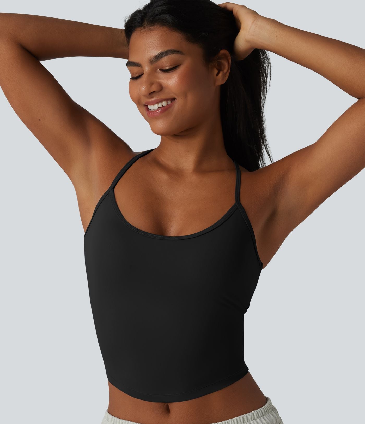 Débardeur décontracté col U dos en Y à effet frais InstantCool, ourlet arrondi et brassière intégrée à séchage rapide, protection solaire UPF50+