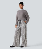 Pantalon baggy imprimé léopard taille haute avec cordon de serrage et poches