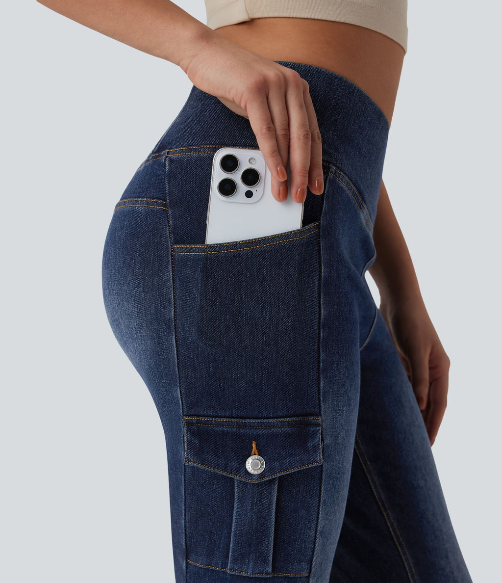 Legging denim bootcut croisé Halara Flex™ taille mi-haute avec poches