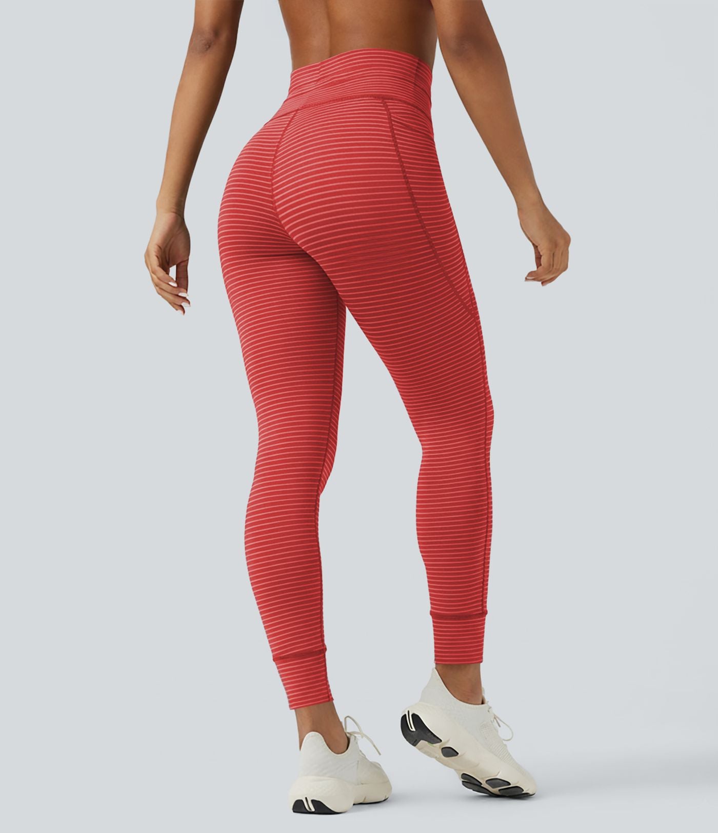 Legging de yoga rayé taille haute avec cordon de serrage et poches