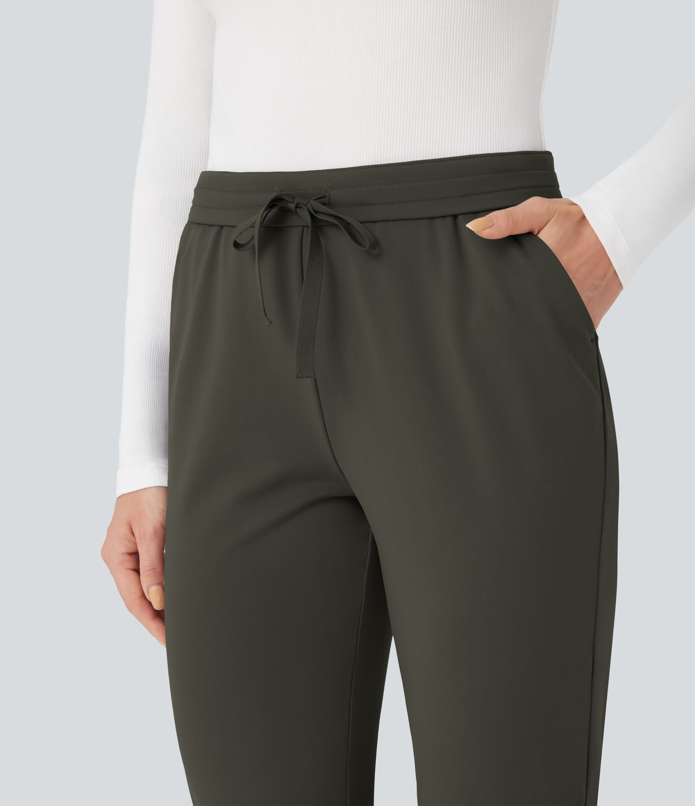 Pantalon de travail ajusté 7/8 repliable taille haute avec cordon de serrage Halara Flex™ DayStretch avec poches