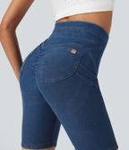 Short cycliste casual denim Halara Flex™ tricot extensible taille haute effet push-up avec poches