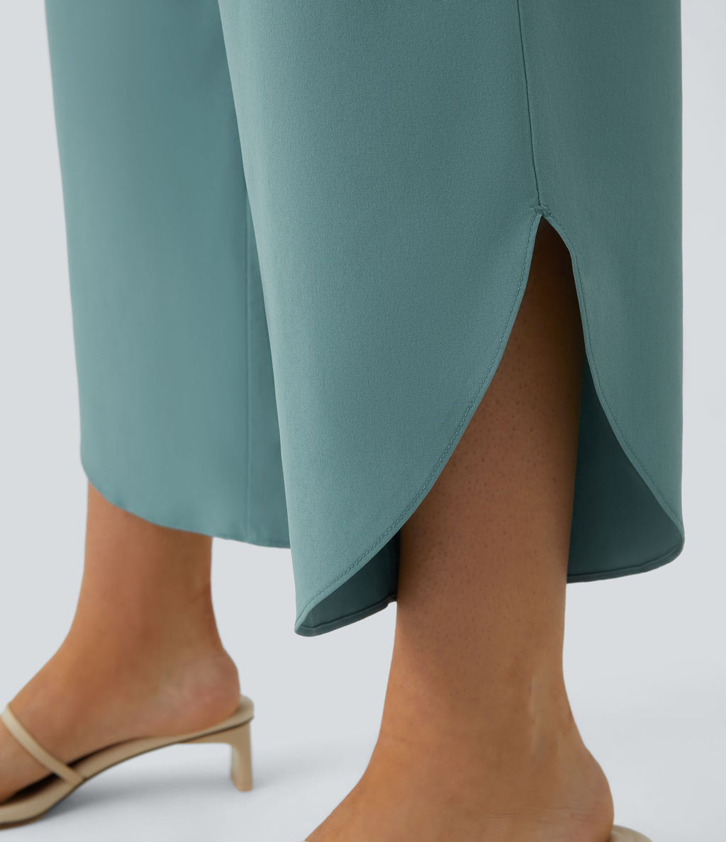 Breezeful™ Pantalon Fluide Vacances Séchage Rapide Taille Haute Croisée Poches Latérales Plissées Fente