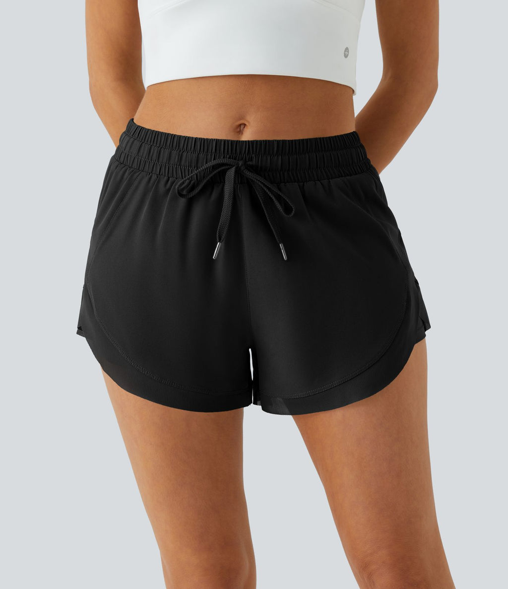 Shorts Running 7,5cm 2 en1 Taille Mi-Haute Cordon de Serrage Empiècement Mesh Contrastant