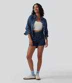 Halara Flex™ Chemise casual rayée en denim à manches longues avec poche