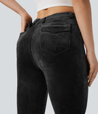 Pantalon évasé velours côtelé ceinture en V taille haute avec poches