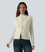Gilet casual col rond ourlet fendu boutonnage devant