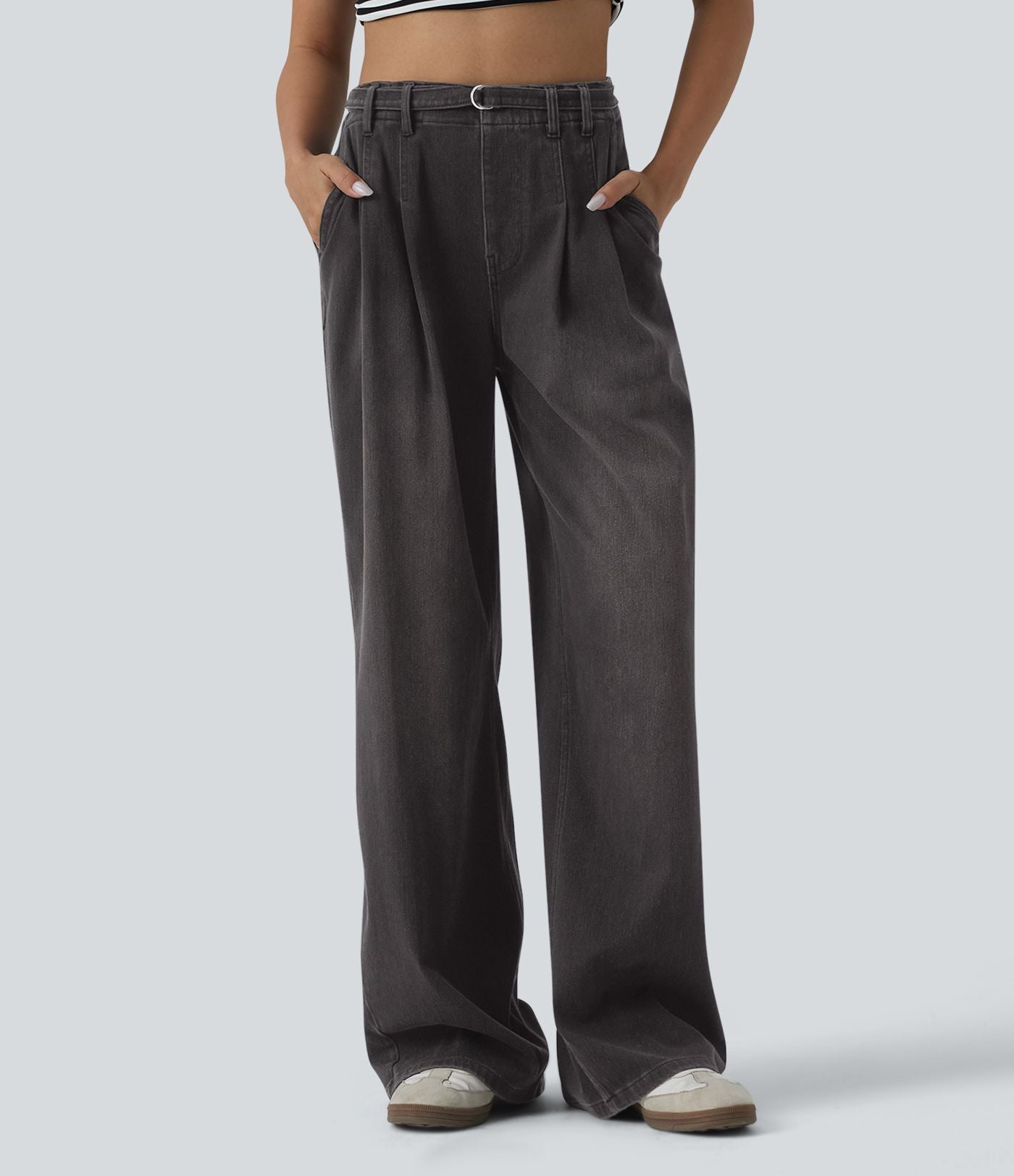 Jean large Halara Flex™ casual taille haute avec ceinture et poches