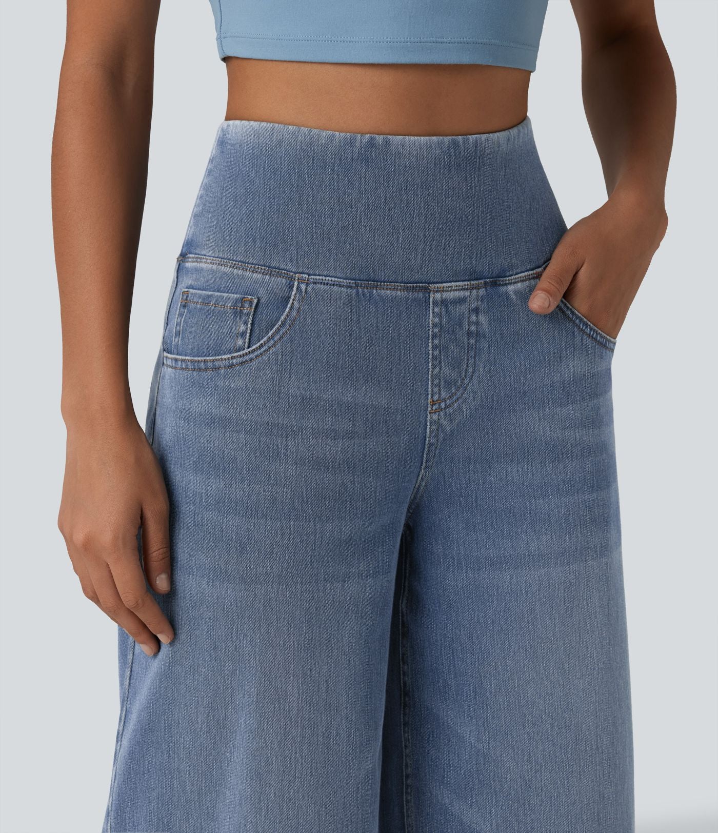 Halara Flex™ Jean large casual 7/8 ventre plat taille haute avec ourlet arrondi et poches
