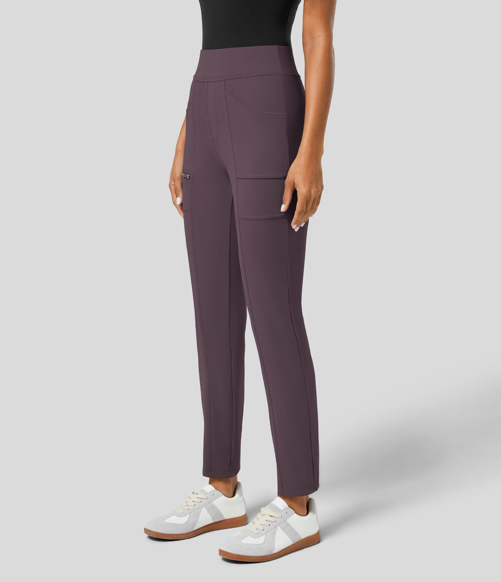 Pantalon ajusté taille haute zippé avec poches