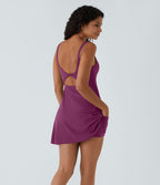 Robe de sport danse 2-pièces SoftlyZero™ Plush double bretelles caraco avec poche A-D