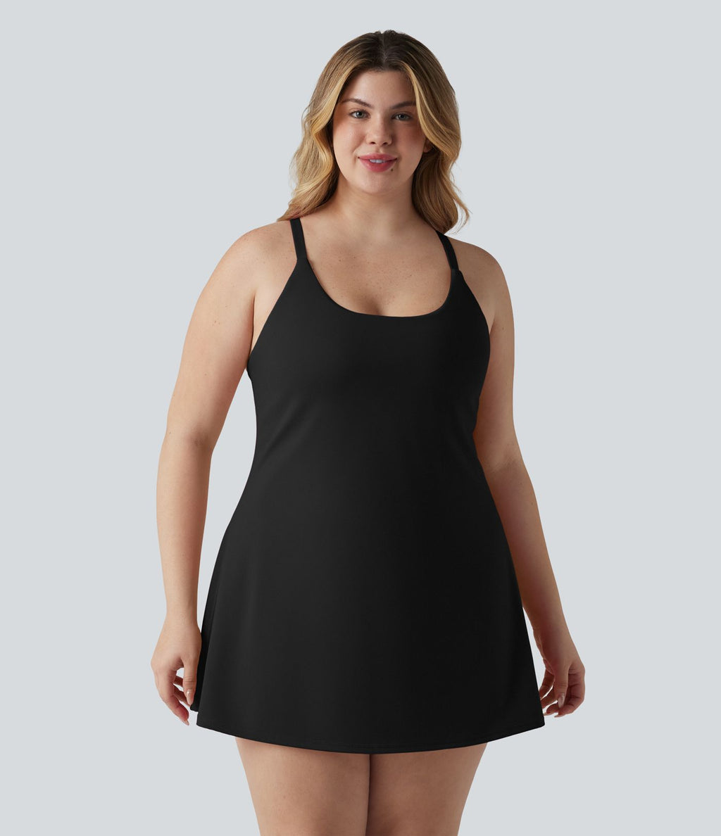 Robe de danse grande taille SoftlyZero™ Plush effet push-up dos nu avec bretelles réglables croisées et brassière intégrée – Édition Easy Peasy