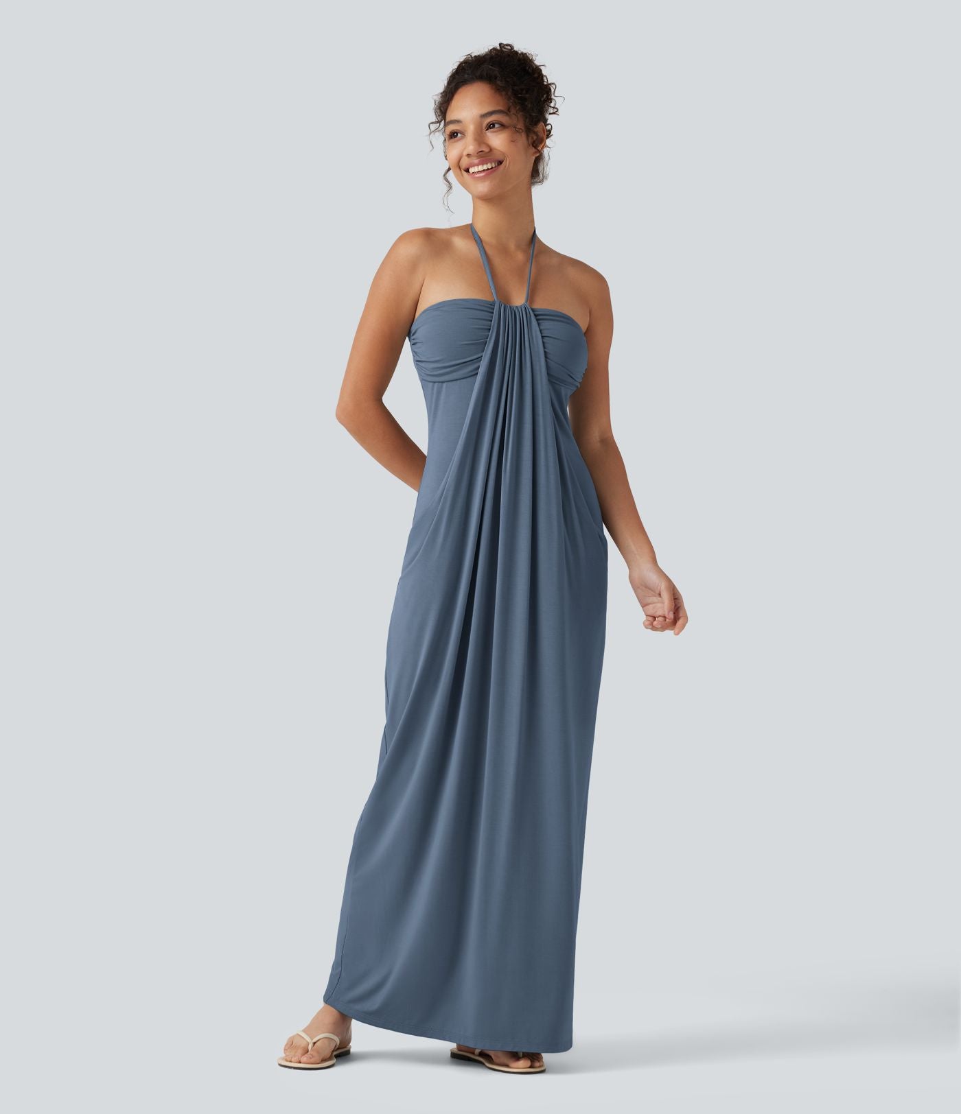 Robe longue dos nu à nouer avec soutien-gorge intégré et poches