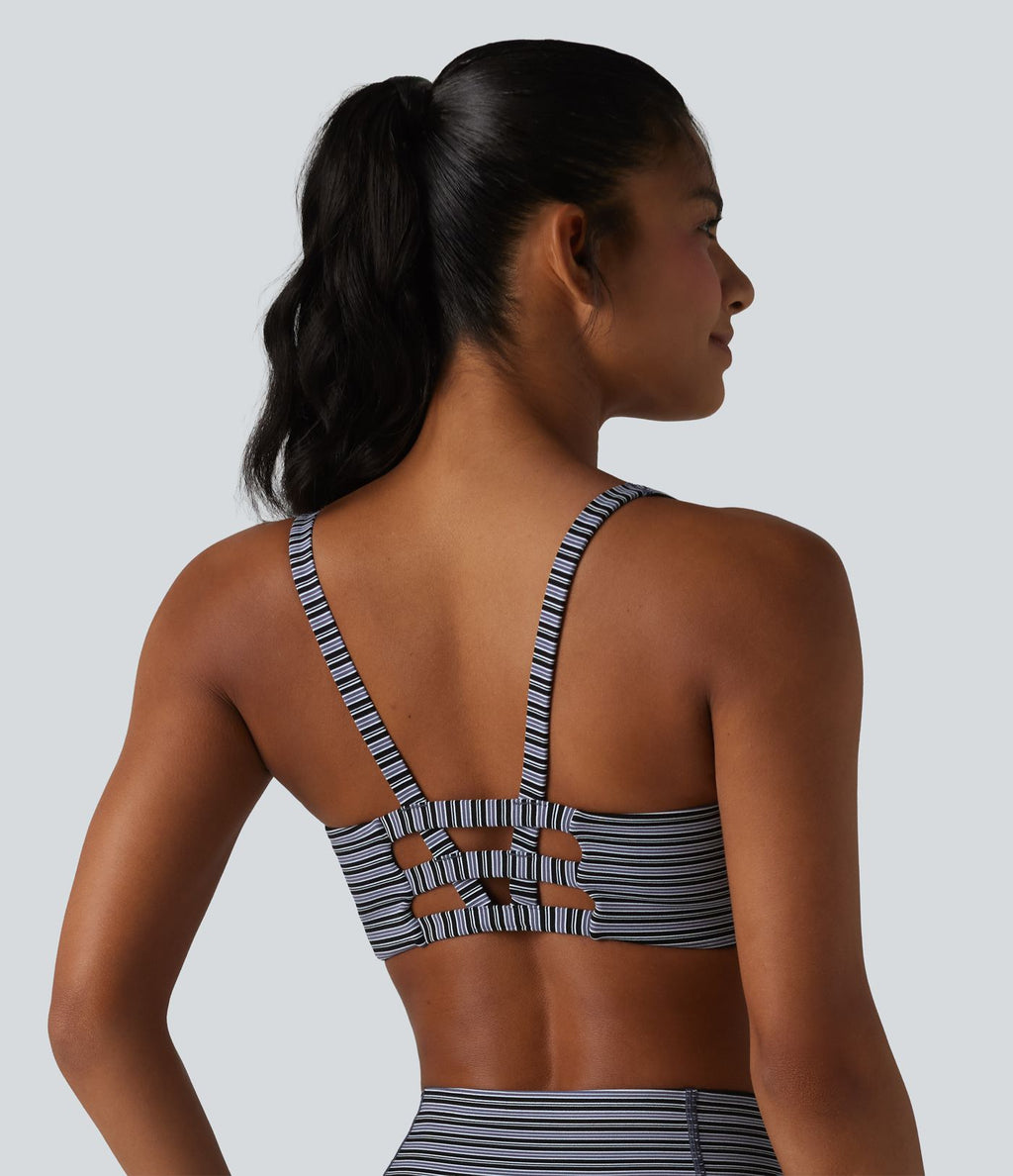 Brassière de sport Halara UltraSculpt™ à rayures jacquard, maintien léger, décolleté en U et découpe intégrée