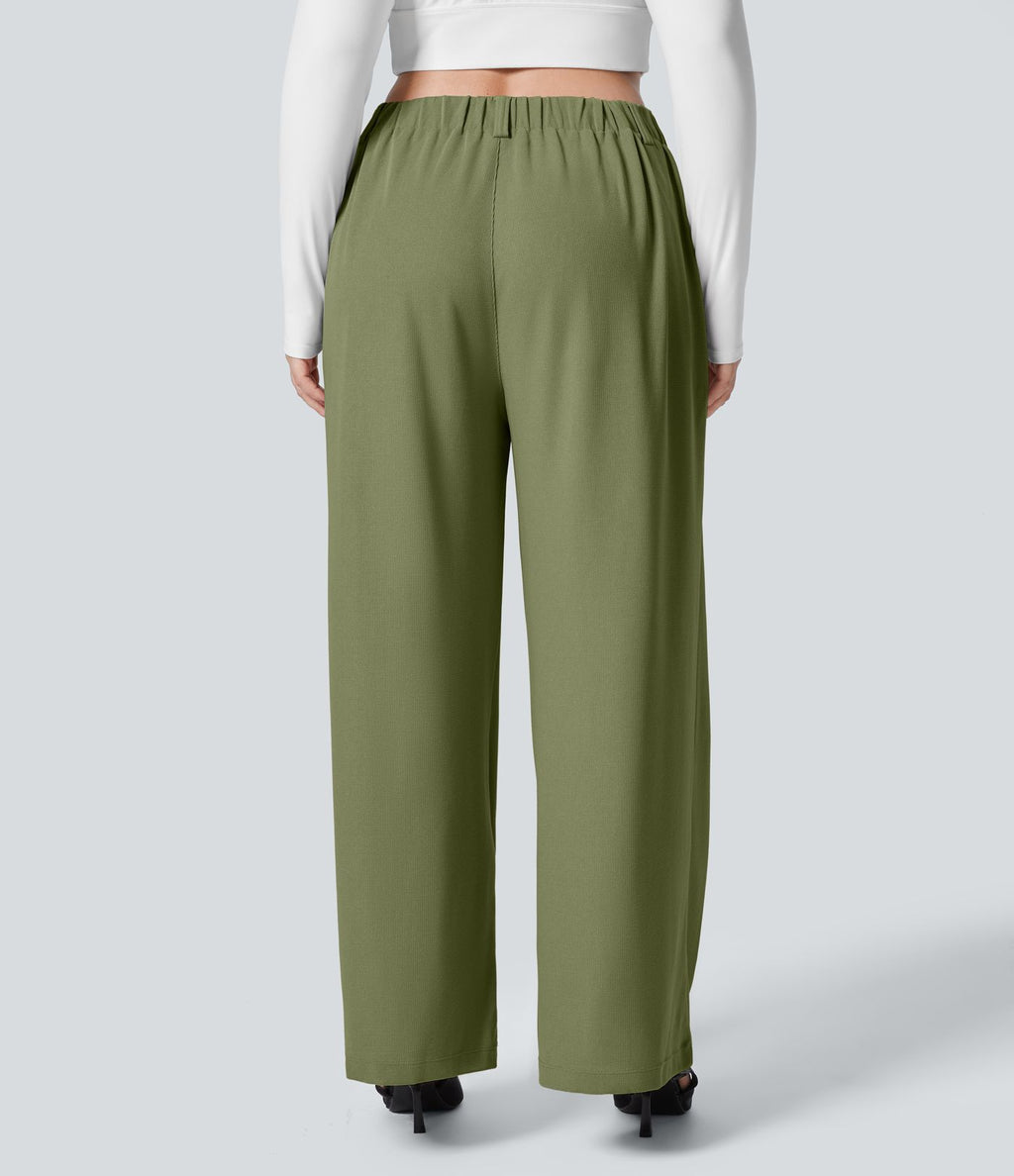 Halara Flex™ Pantalon tailleur Grande taille à Taille Haute, Poches Latérales Plissées, Jambes Larges, en Tissu Gaufré