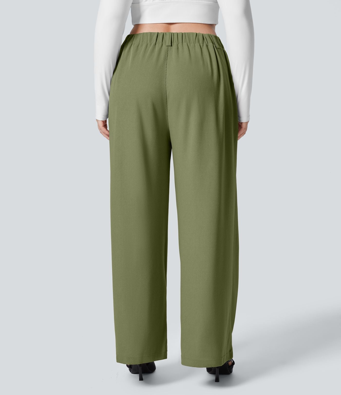 Halara Flex™ Pantalon tailleur Grande taille à Taille Haute, Poches Latérales Plissées, Jambes Larges, en Tissu Gaufré