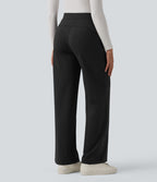 Pantalon tailleur large taille haute à rayures avec poches