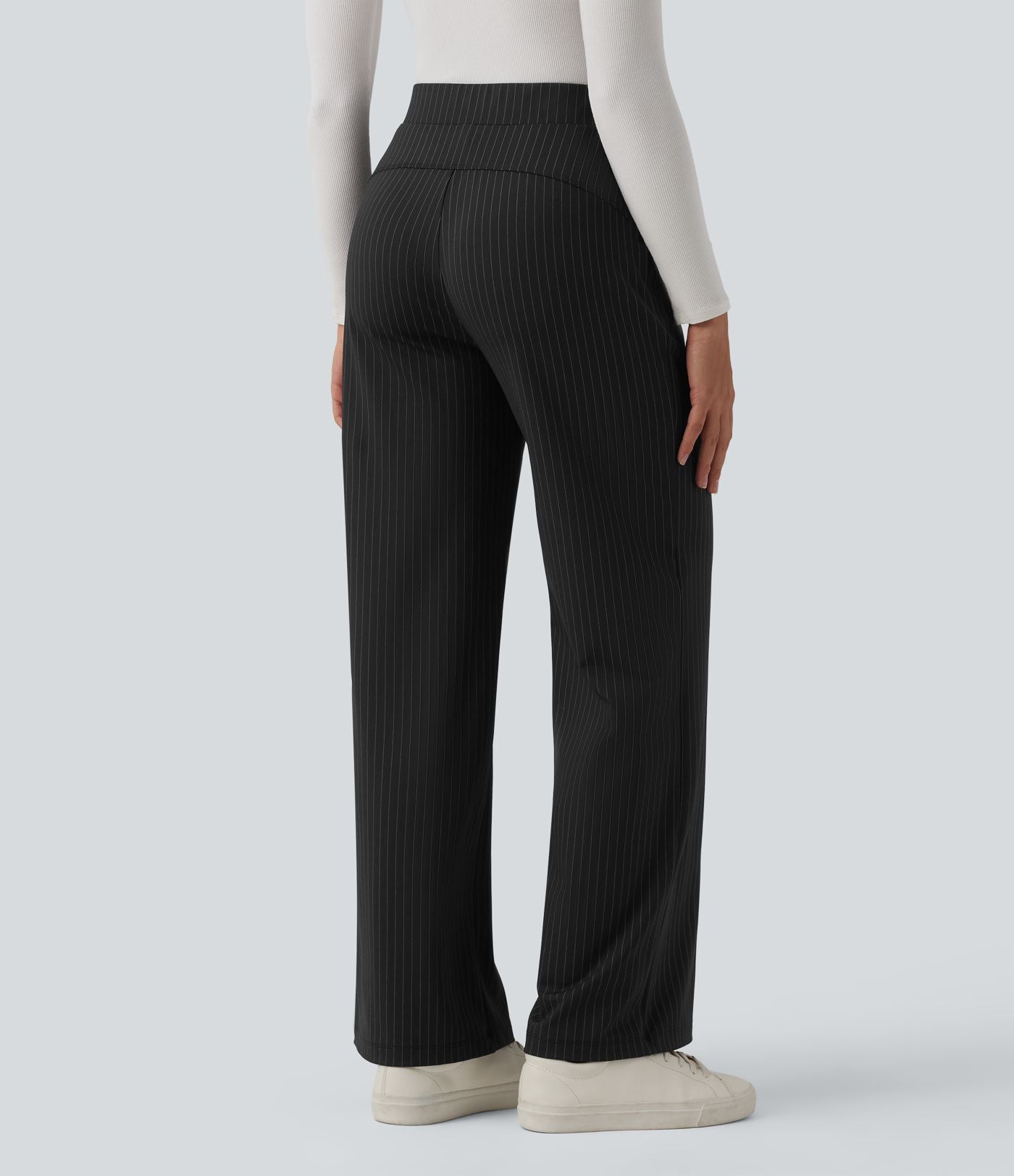 Pantalon tailleur large taille haute à rayures avec poches