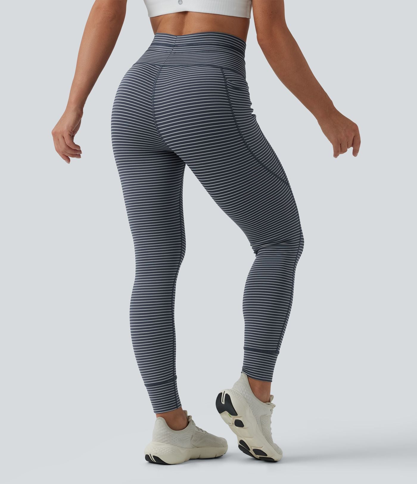 Legging de yoga rayé taille haute avec cordon de serrage et poches