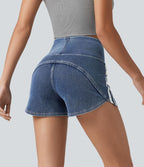 Short en jean rayé taille haute Halara Flex™ avec ourlet arrondi et poches