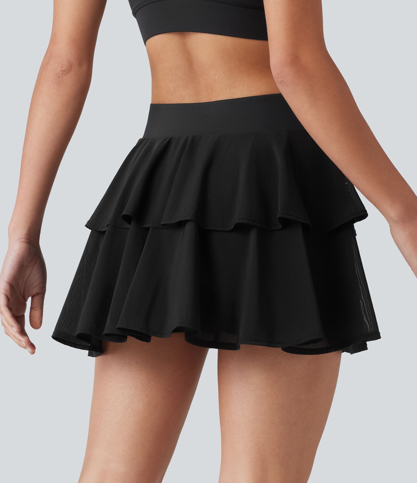 Jupe mini de tennis 2-en-1 à volants superposés, mesh respirant, taille mi-haute, à effet frais InstantCool, séchage rapide, avec poches
