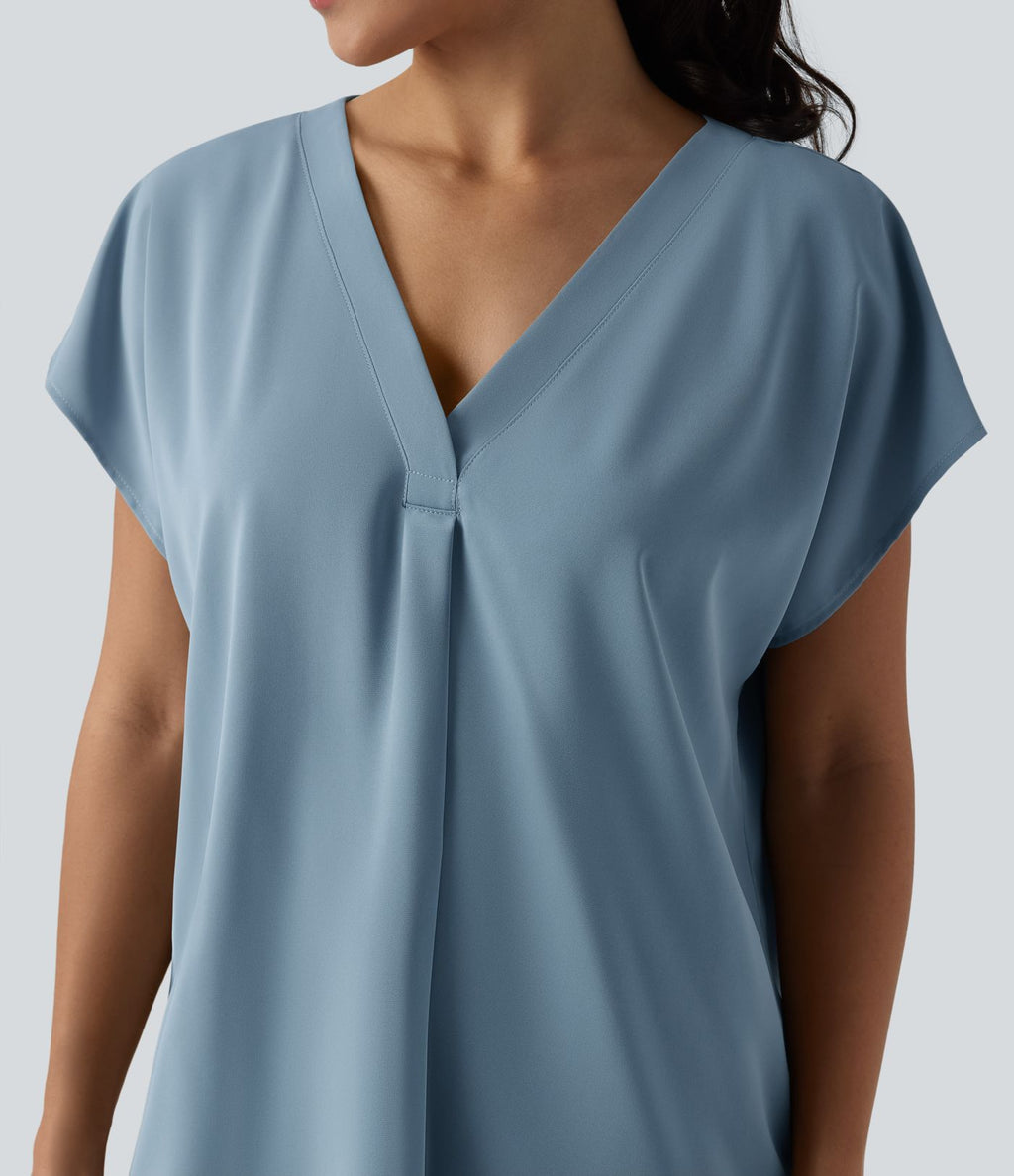 Blouse esprit bureau oversize défroissage facile, col V et manches courtes