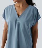 Blouse esprit bureau oversize défroissage facile, col V et manches courtes