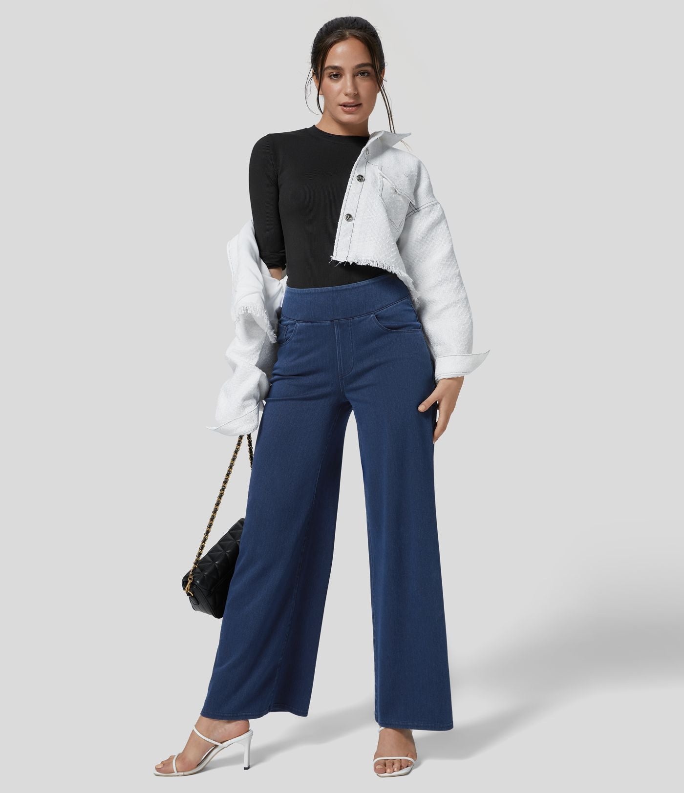 Halara Flex™ Jean Large Travail à Taille Haute Poches Multiples et Tricot Extensible