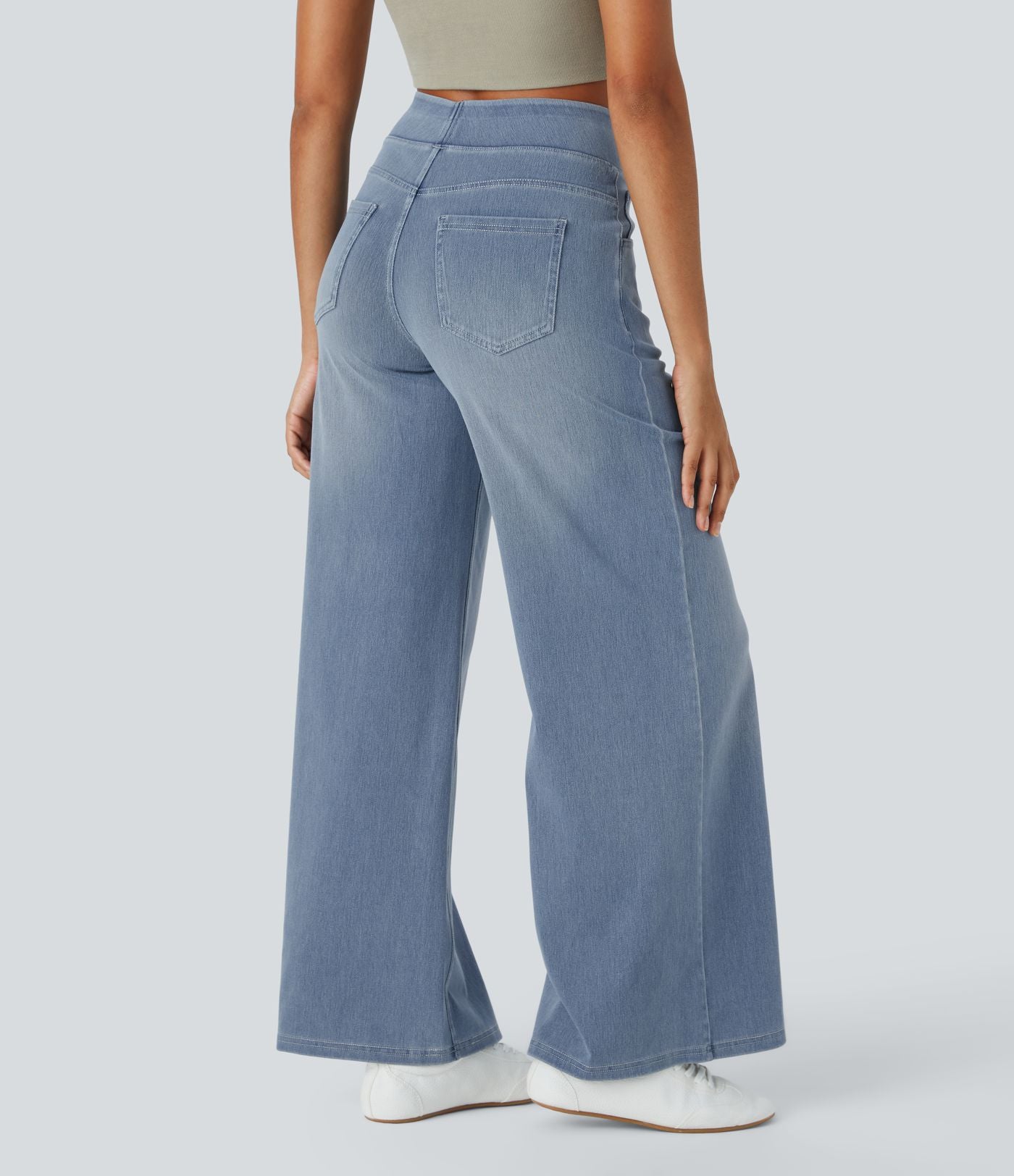 Halara Flex™ Jean Large Casual Taille Haute Poches Multiples Tricot Extensible Délavé