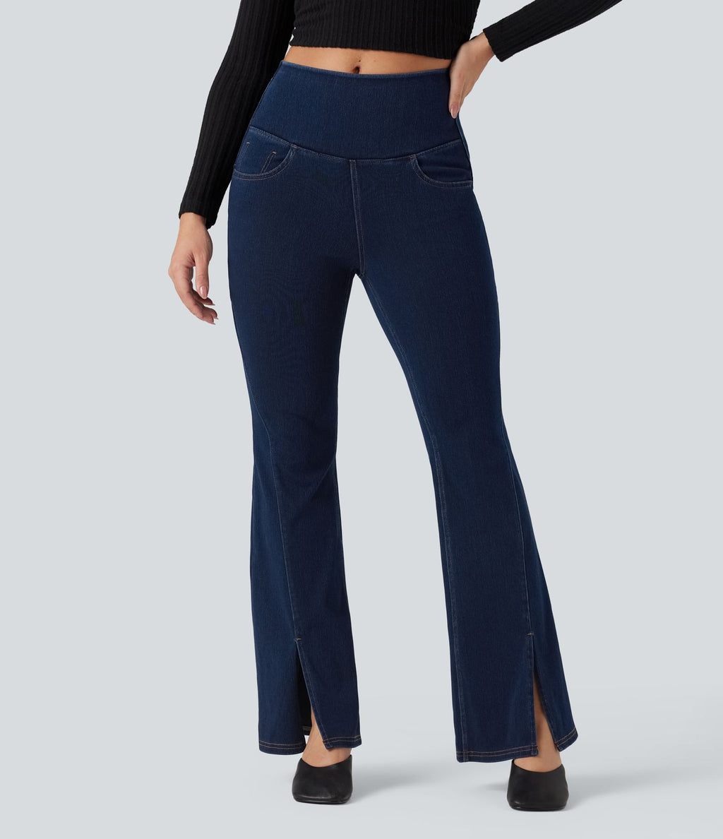 Legging denim évasé Halara Flex™ taille haute dos croisé fendu avec poches