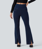 Legging denim évasé Halara Flex™ taille haute dos croisé fendu avec poches