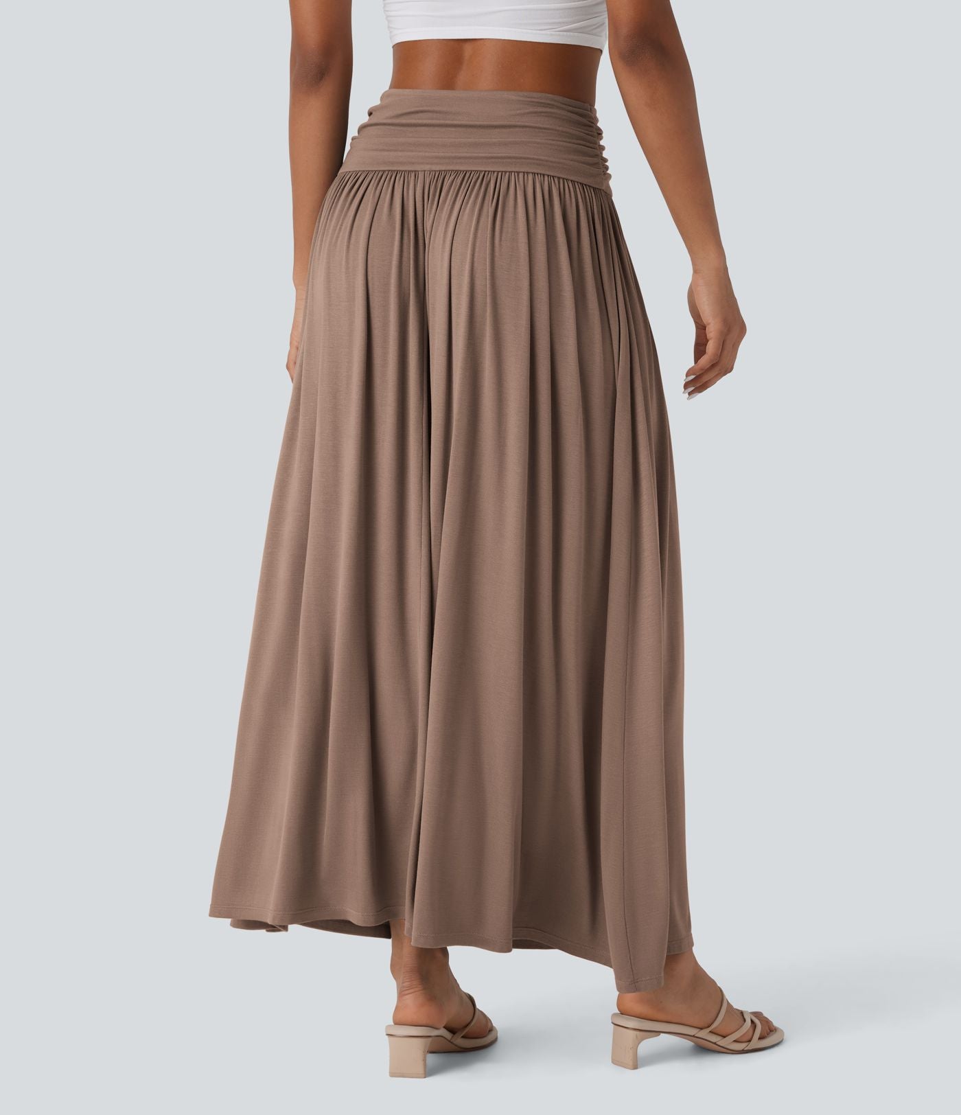 Jupe longue fluide froncée taille haute
