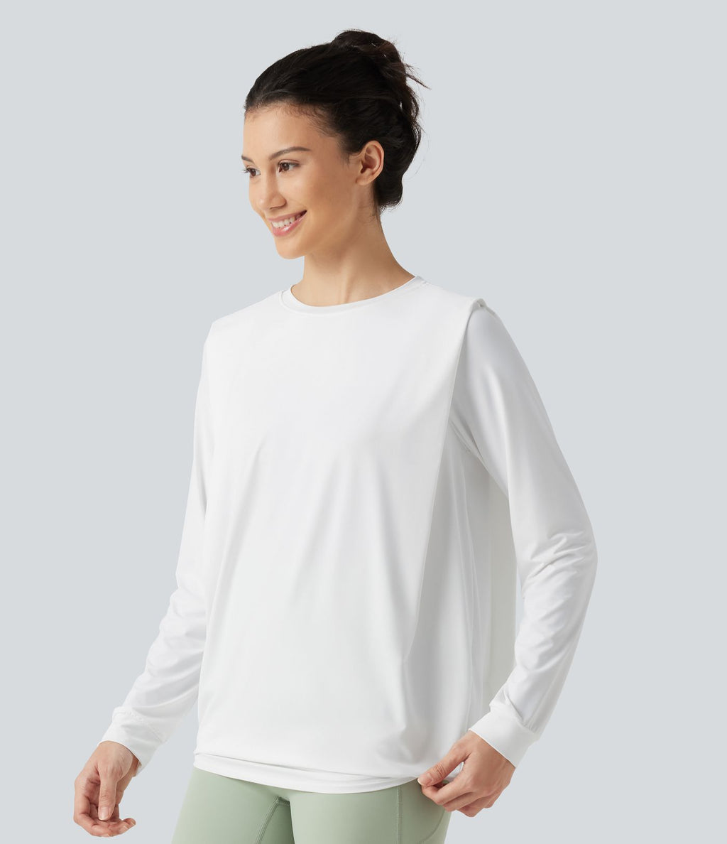 Haut de yoga effet frais InstantCool longueur allongée à manches longues avec encolure arrondie, fronces et protection solaire UPF50+