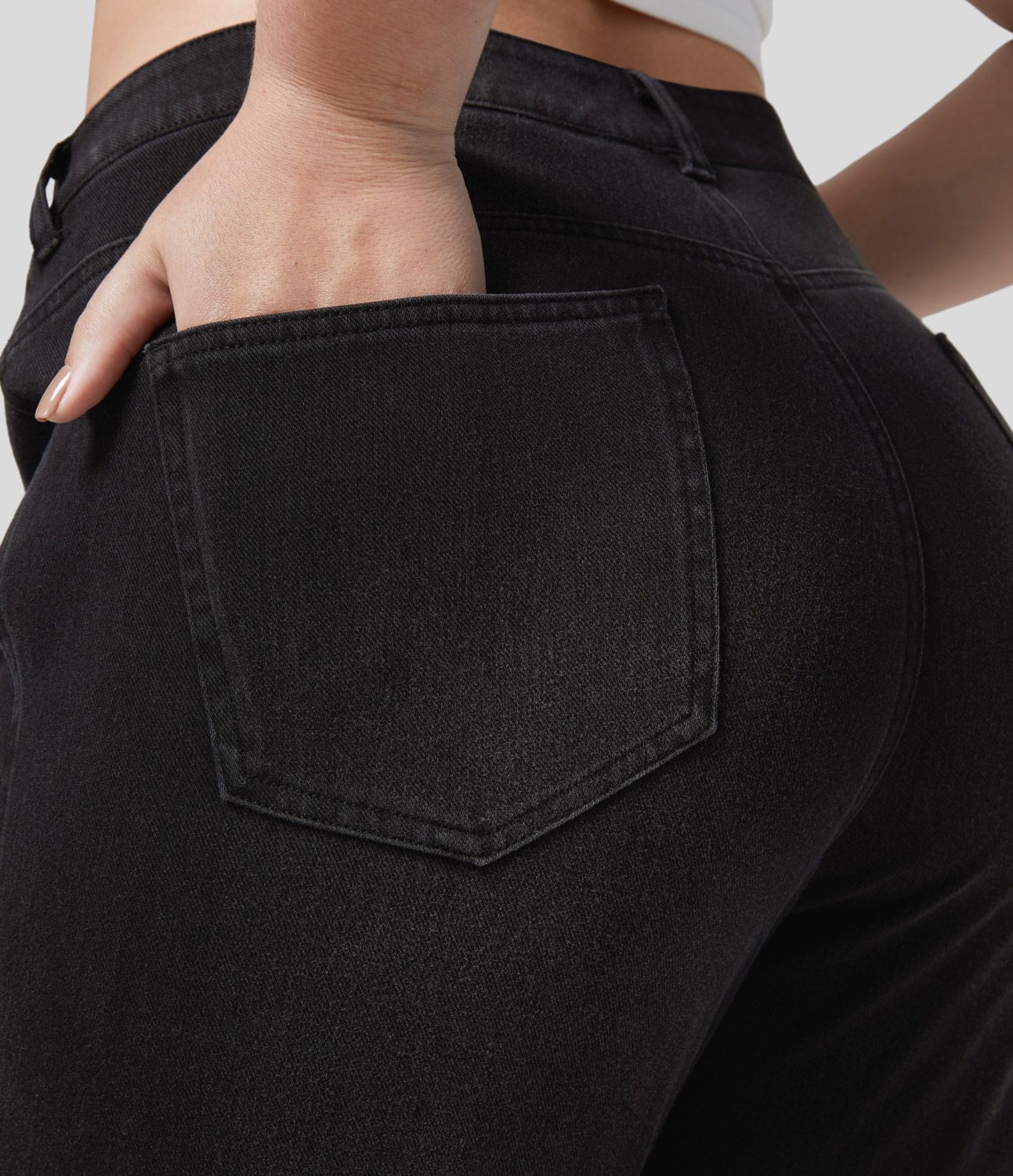 Halara Flex™ Jean Skinny Grande Taille Casual en Tricot Extensible Taille Mi-Haute avec Bouton et Fermeture Éclair et Plusieurs Poches