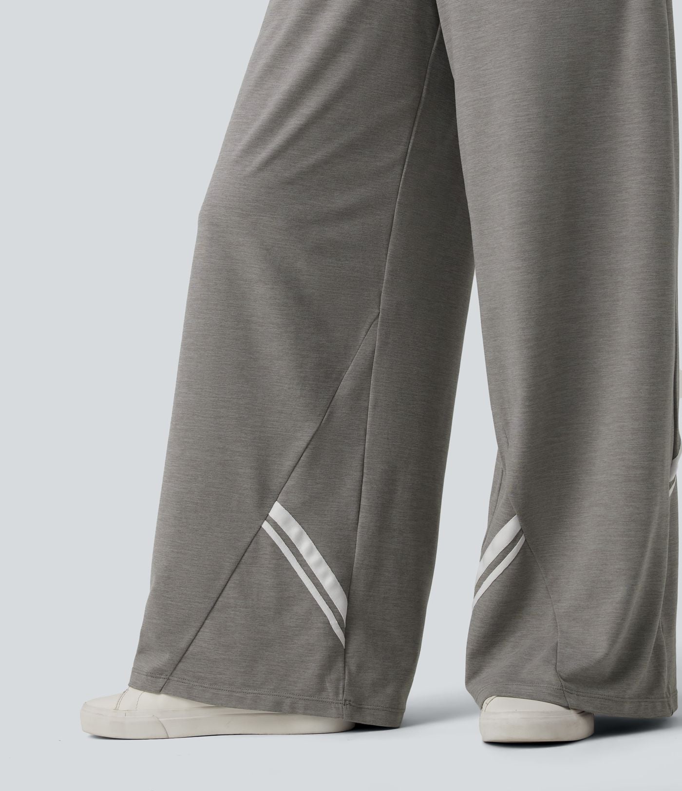 Pantalon large décontracté color block taille haute avec cordon de serrage et poches