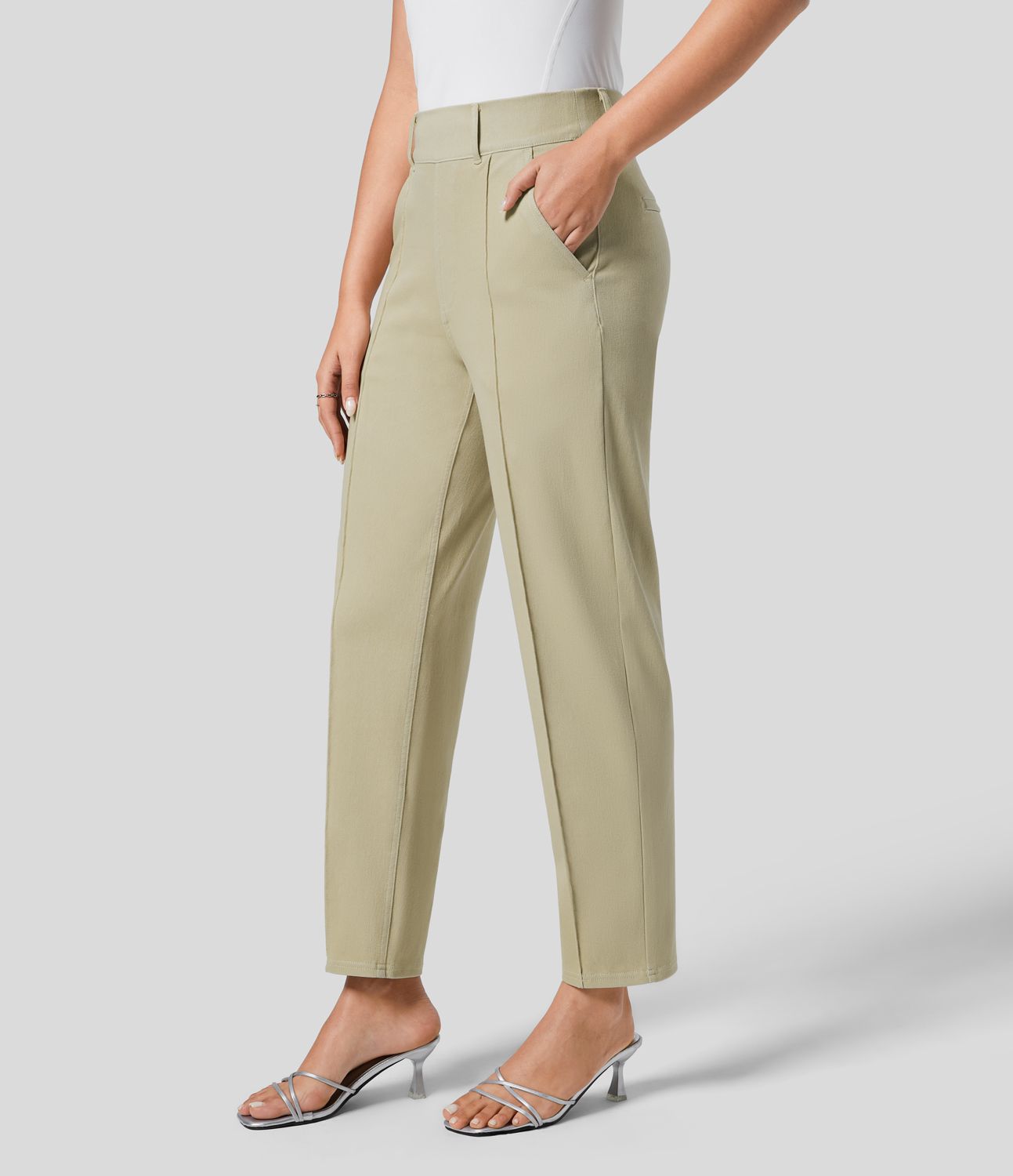 Halara Flex™ Jean Casual Tapered en Tricot Extensible Coloré avec Taille Haute et Poches Latérales