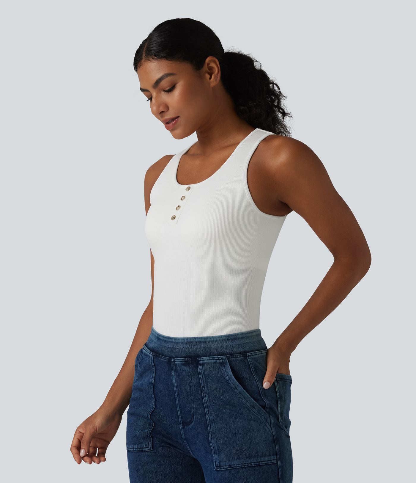 Débardeur casual en maille côtelée col rond avec brassière intégrée